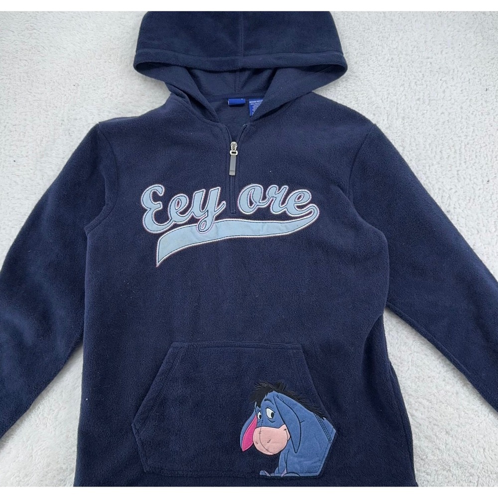 vintage EEYORE FLEECE QUARTER ZIP HOODED SWEATSHIRT MEDIUM winnie the pooh‎
